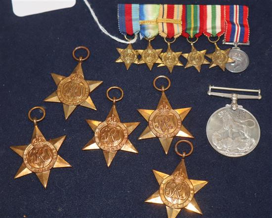 A WW2 medal group of six to Lieut. G.I.L. Greenlees RNVR and matching miniatures